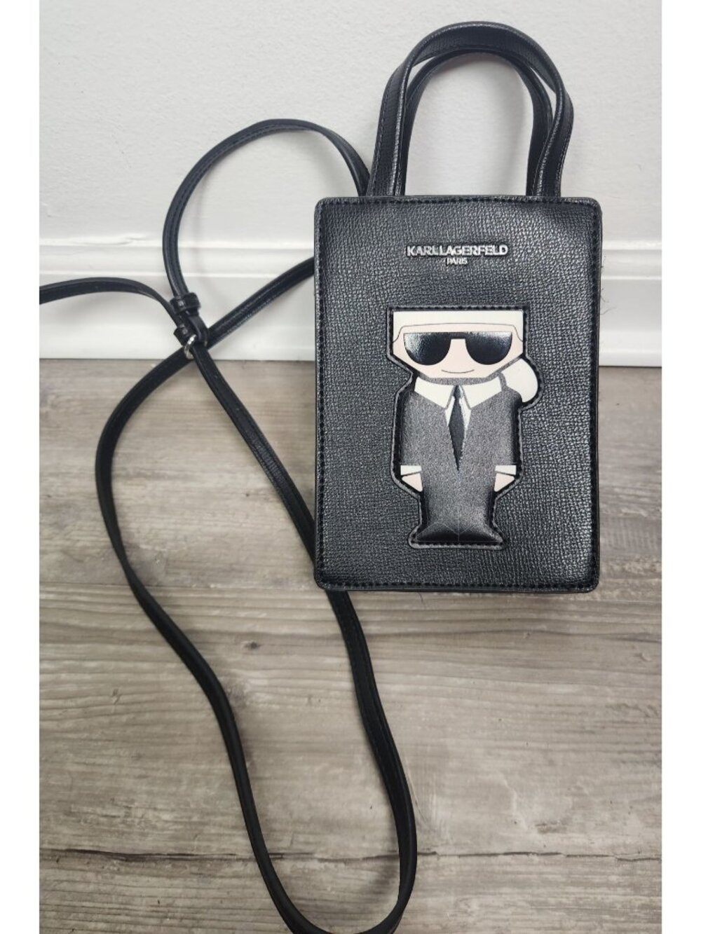 Karl Lagerfeld Paris Black Leather Crossbody Paris Maybelle Bag